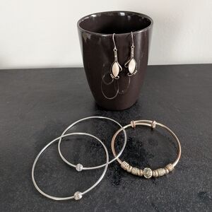 Silver Earrings And 3 Bangle Bracelets